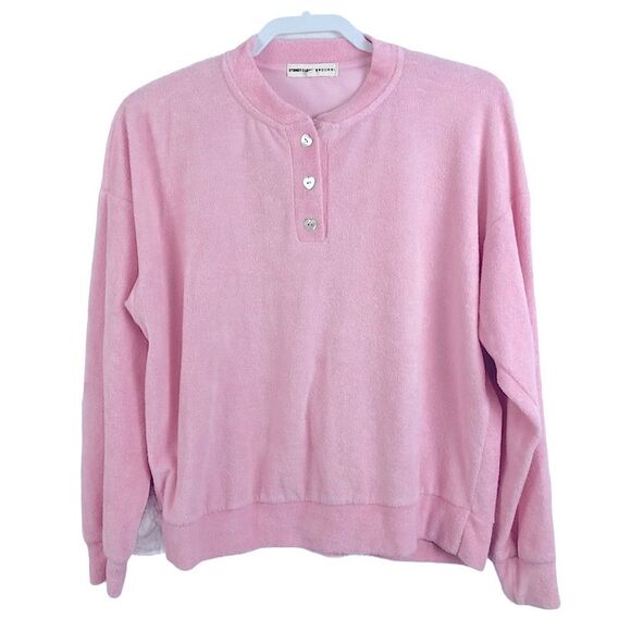 Donni x Stoney Clover Lane Heart Button Sunset Pink Terry Cloth Pullover Sz S - Picture 3 of 9